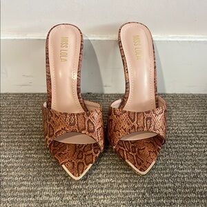 Miss Lola Brown Crocodile Embossed Heels